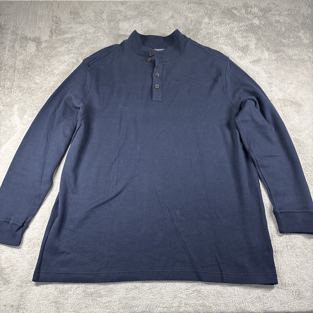 Rochester Mens  1/4 Button Collared Pullover 100% Cotton Navy Size‎ 2XLT